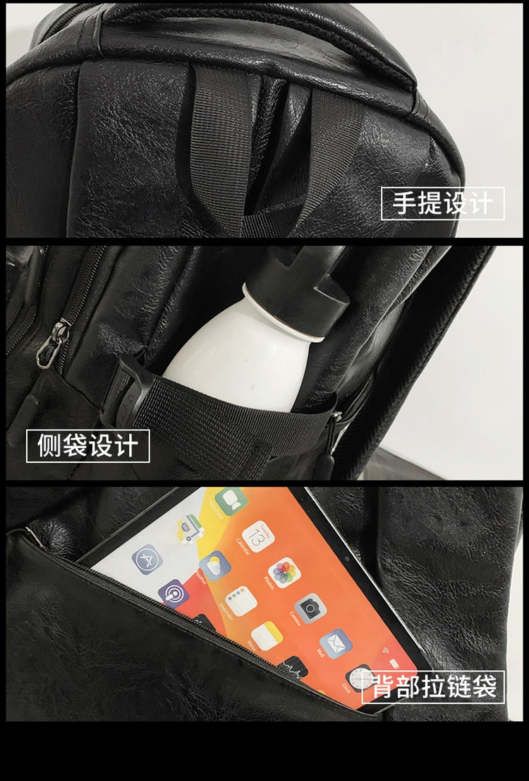 New soft leather retro men's and women's shoulder bag high school students college students large capacity schoolbag trendy cool all-match backpack wholesale