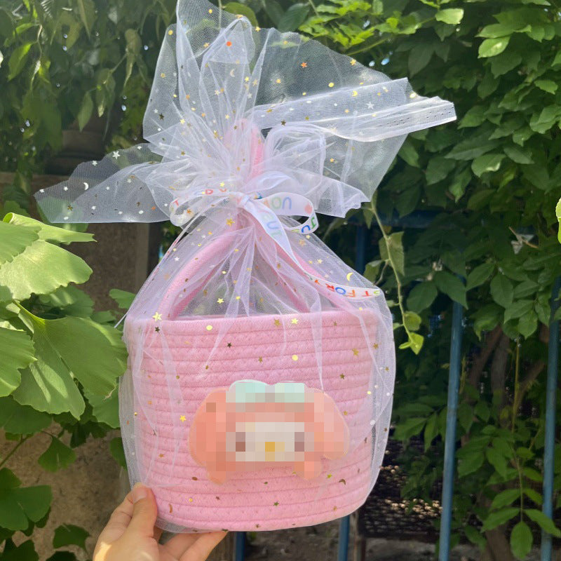 Cute Baby Souvenir, Cute Dog Cotton Thread Woven Bag, Hand-Held Cartoon Small Fresh Basket Bag, Hand-Held Women's Bag