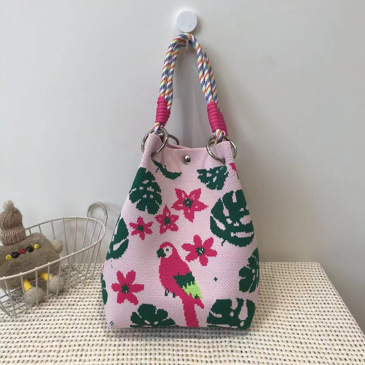 Handbag Women's New Fashion Cute Cartoon Animal Large Capacity Portable Storage Bag Commuter Shoulder Bag Woven Bag