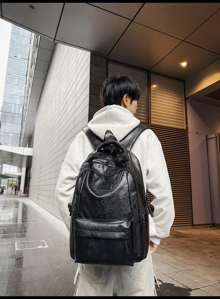 New soft leather retro men's and women's shoulder bag high school students college students large capacity schoolbag trendy cool all-match backpack wholesale
