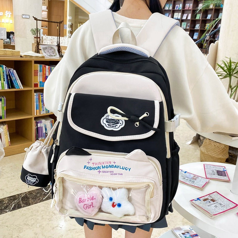 High-Looking Ins Style Schoolbag Junior High School Girl Backpack High School Student Large Capacity Cute Pain Bag Dopamine Backpack