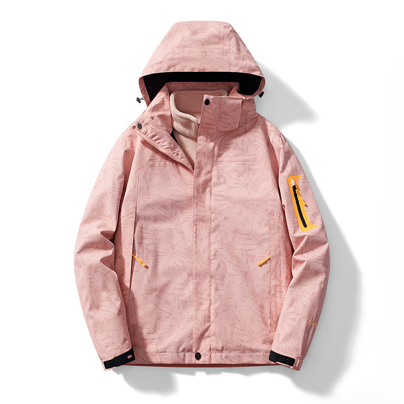 Women's Three-In-One Detachable Winter Velvet Thickened Outdoor Mountaineering Jacket Men's Waterproof Jacket Trendy