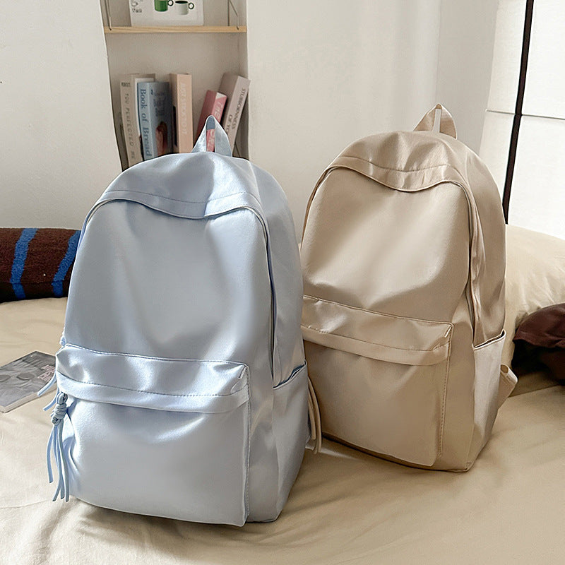 Simple popular solid color large capacity student schoolbag Hong Kong style fashion casual backpack trendy lightweight backpack for women