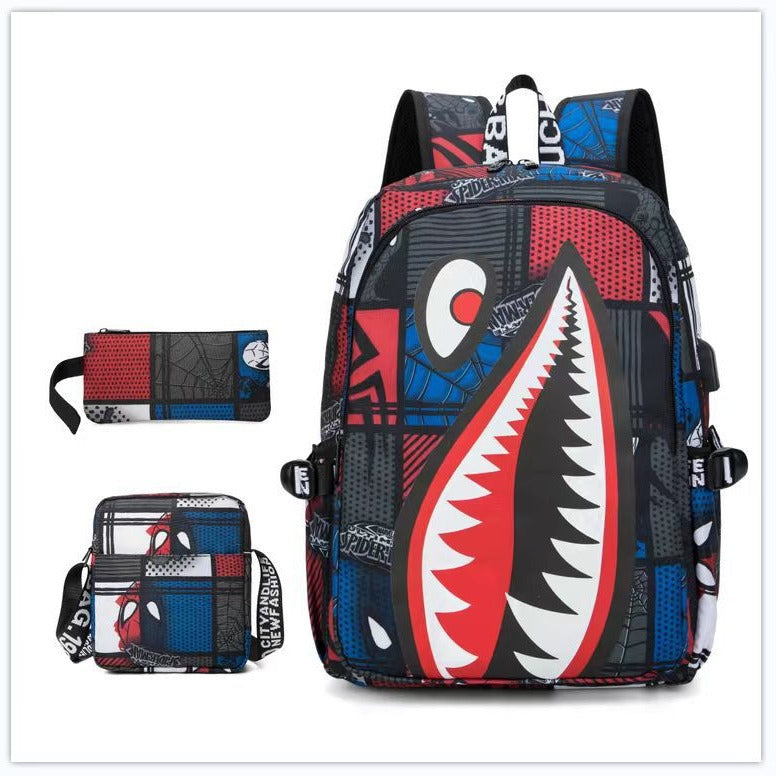 Cross-border Oxford Shark Schoolbag Primary School Grade 4, 5 and 6 Large Capacity Backpack Personalized Simple Backpack for Men