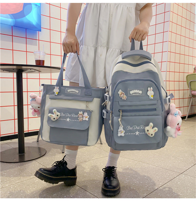 Student Bag Junior High School Student High School Student Backpack Large Capacity Nylon Breathable Comfortable Women's Backpack Canvas Bag