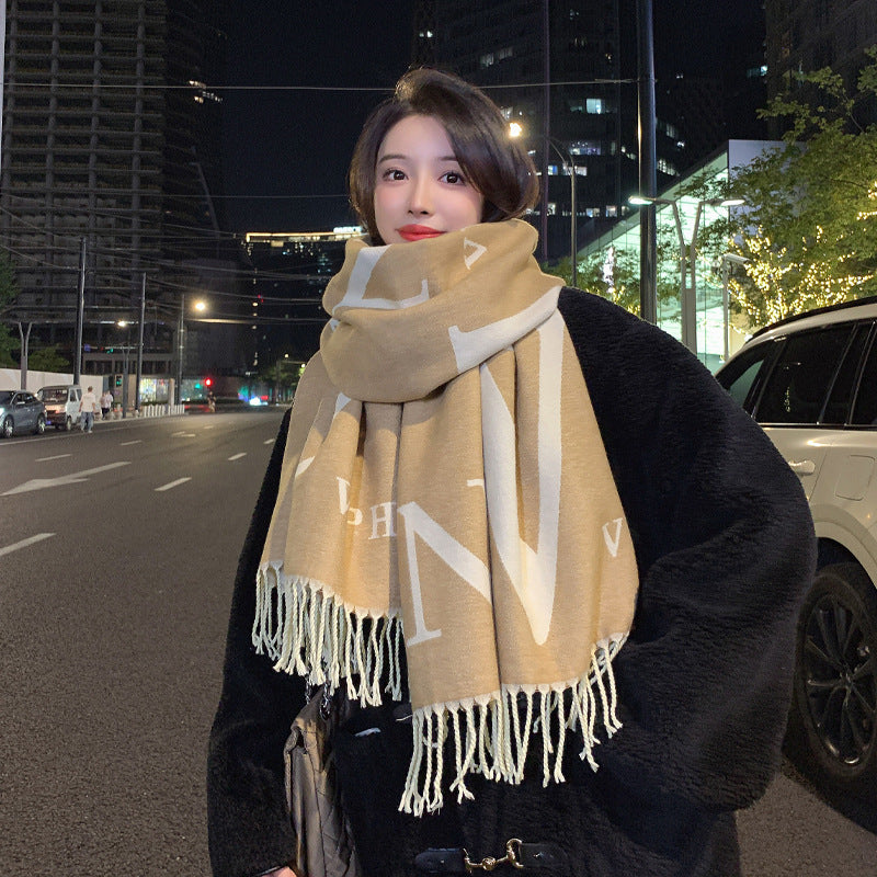 Scarf Women's Autumn and Winter Korean-style All-match Cashmere Cover Blanket Dual-purpose Shawl Thickened Warm Extra-large Scarf Fashionable