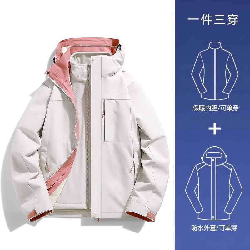 2024 New Men's and Women's Three-in-One Detachable Autumn and Winter Windproof Waterproof Thickened Outdoor Mountaineering Jacket