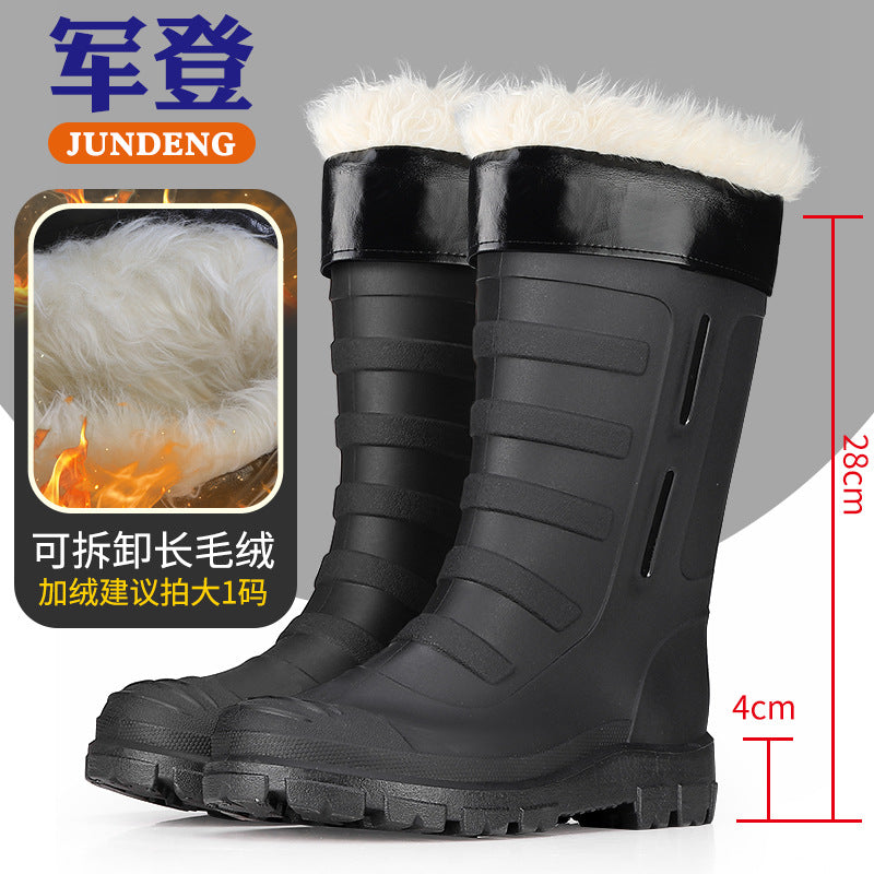 Mid-Calf Fashionable Rain Boots for Men, Thickened and Wear-Resistant Outdoor Waterproof Boots for Fishing, Non-Slip Water Shoes and Velvet Rain Boots