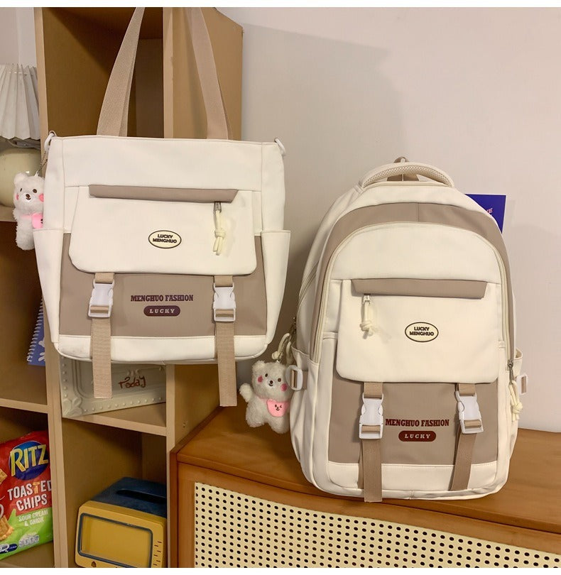 Korean Style Contrast Color Cute Backpack Female College Student Campus Style Schoolbag Japanese Style Junior High School Senior high school Large Capacity Backpack
