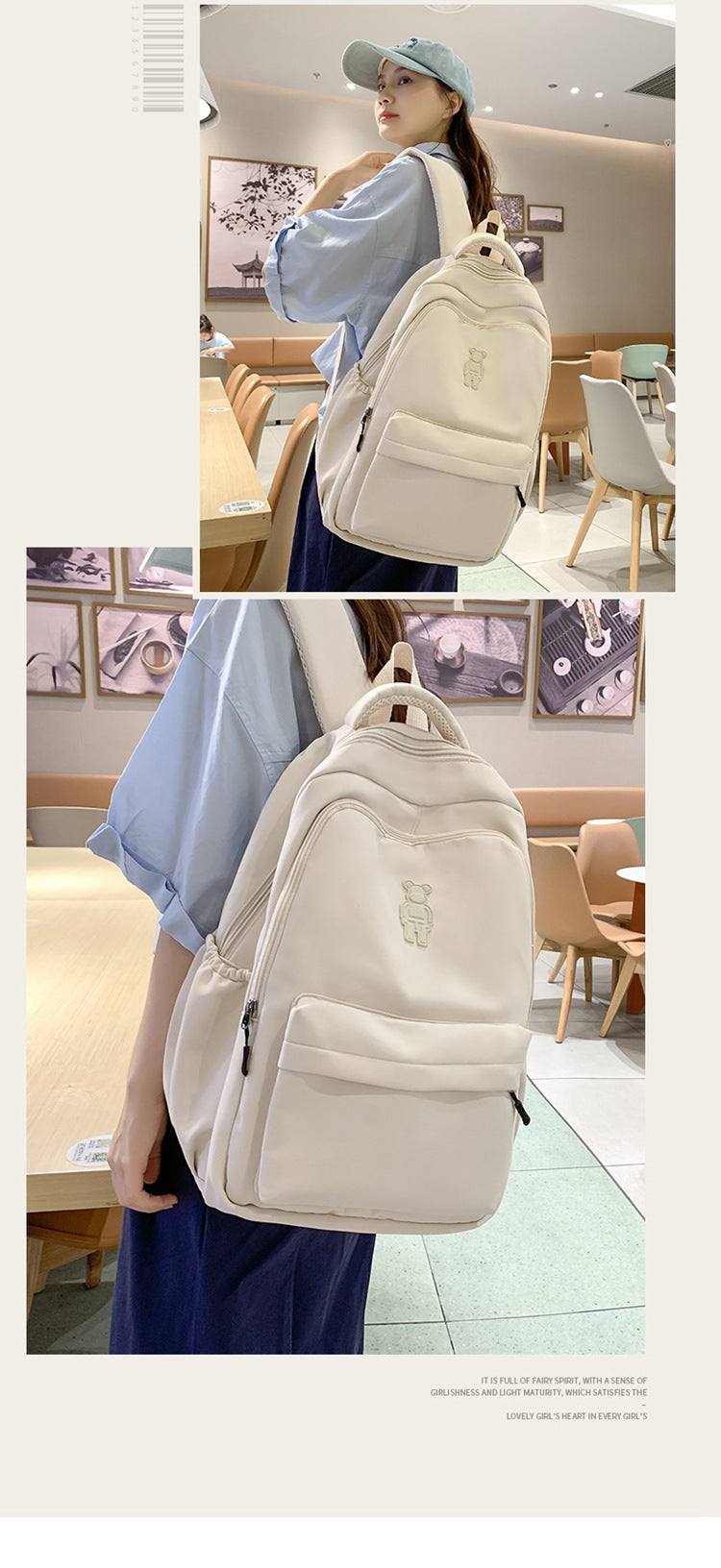 Simple Youth Campus Schoolbag Fashion Trend College Student Backpack Nylon Breathable Class Commuter Women Backpack