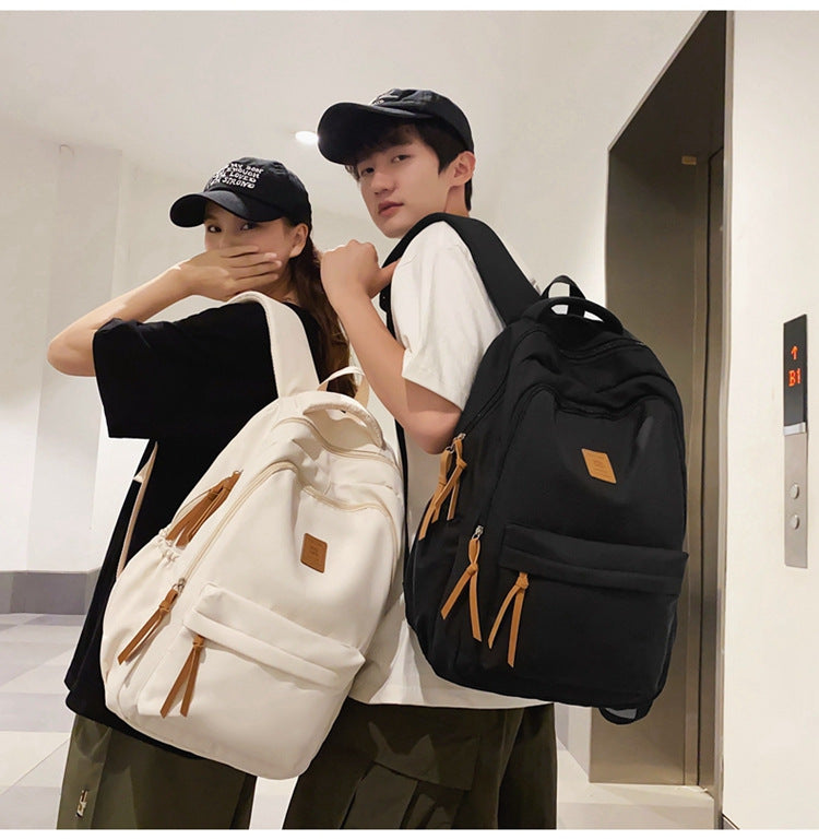 Solid Color Simple Couple's Schoolbag Large Capacity Fashionable All-match Personality Niche Backpack Travel Class Tutoring Backpack