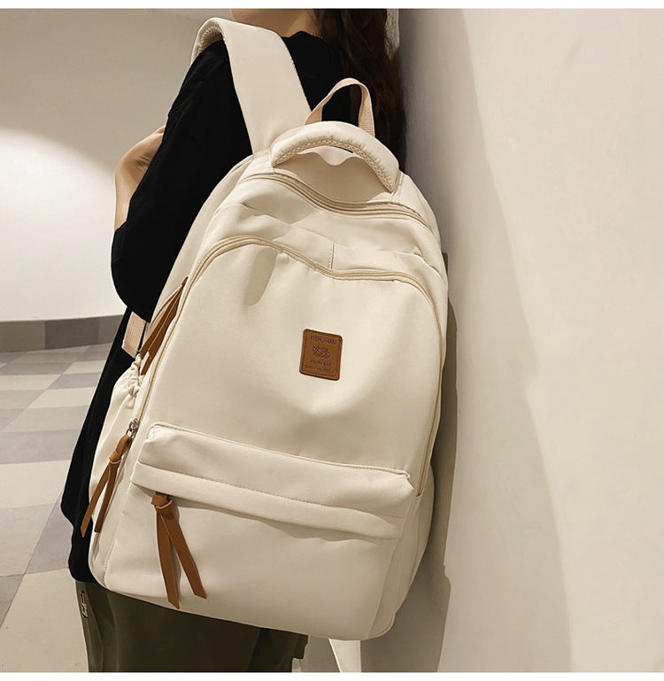 Solid Color Simple Couple's Schoolbag Large Capacity Fashionable All-match Personality Niche Backpack Travel Class Tutoring Backpack