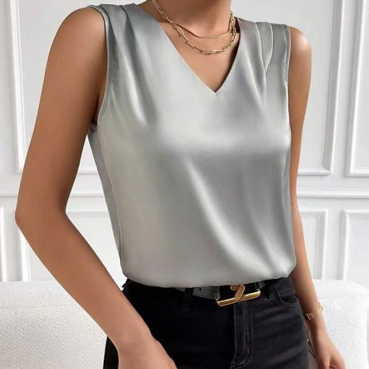 2026 Amazon European and American Cross-Border Women's Clothing Satin Suit Sleeveless Elegant Commuter Vest Base Top