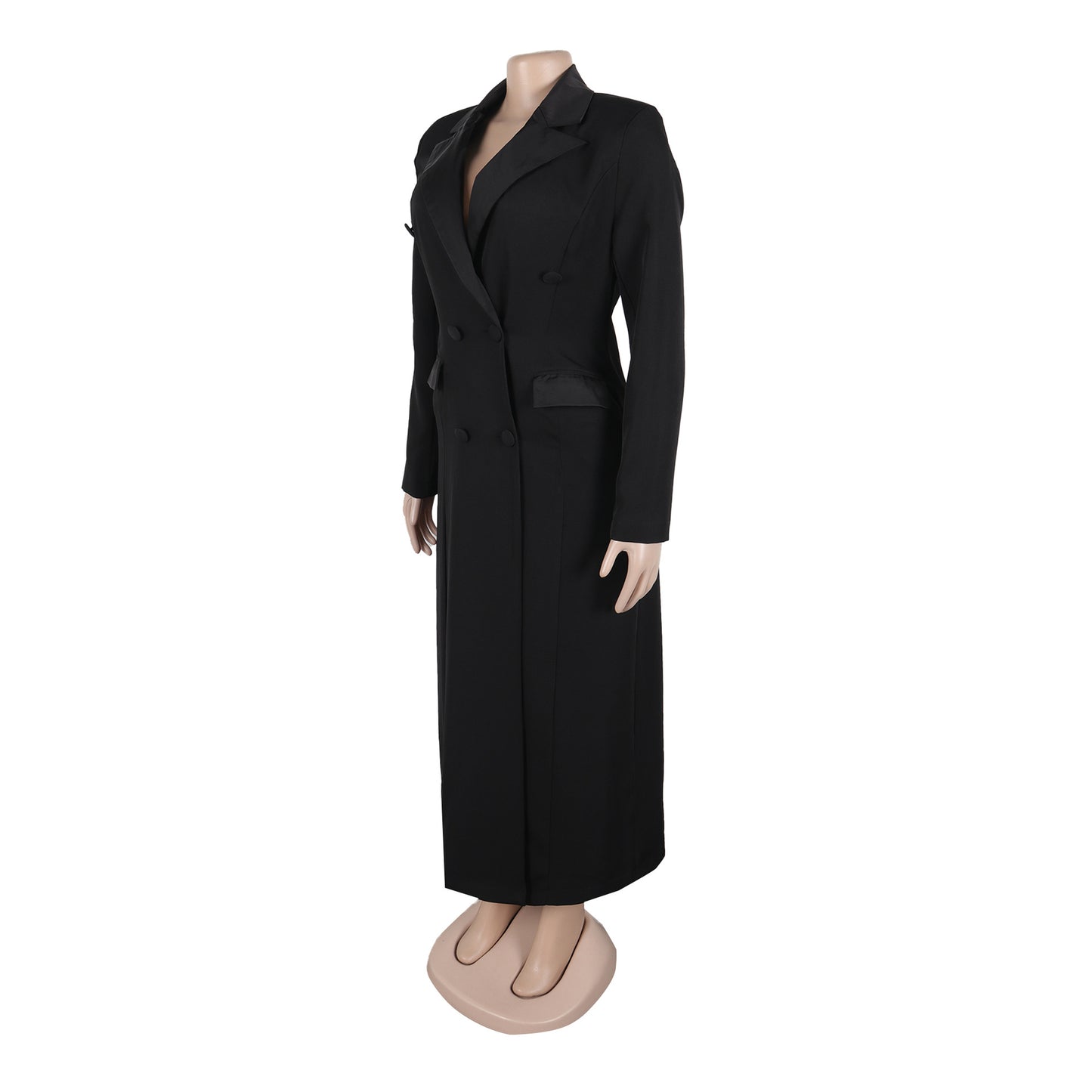 CM.YAYA moda mujer OL trabajo doble botonadura con muescas manga larga Maxi vestido primavera Sexy noche elegante fiesta calle vestidos largos