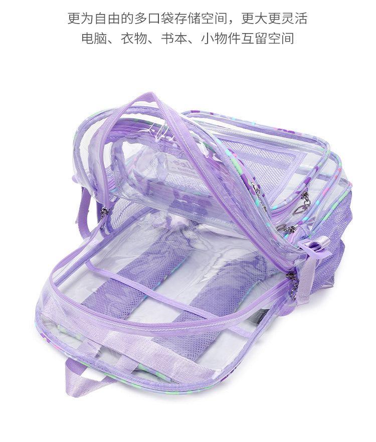 New Cross-Border Transparent Backpack Waterproof Large Capacity Male and Female Students Junior High School Grade School Bag Backpack Female