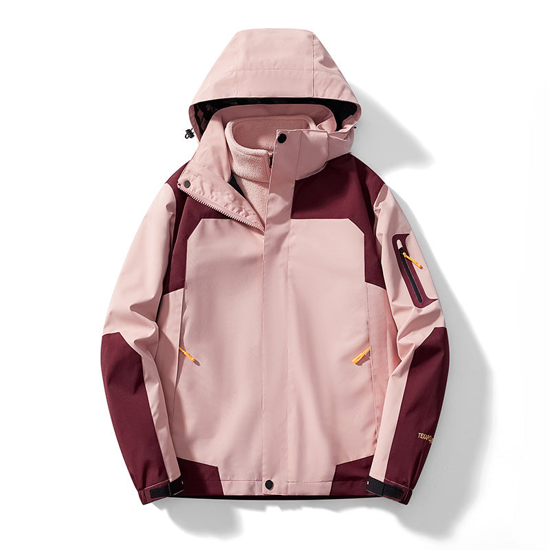 Women's Three-In-One Detachable Winter Velvet Thickened Outdoor Mountaineering Jacket Men's Waterproof Jacket Trendy