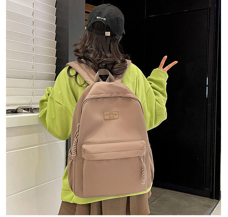 Schoolbag Women's 2024 New Large Capacity High School Student Backpack Solid Color Simple All-match Women's Bag Class Student Backpack