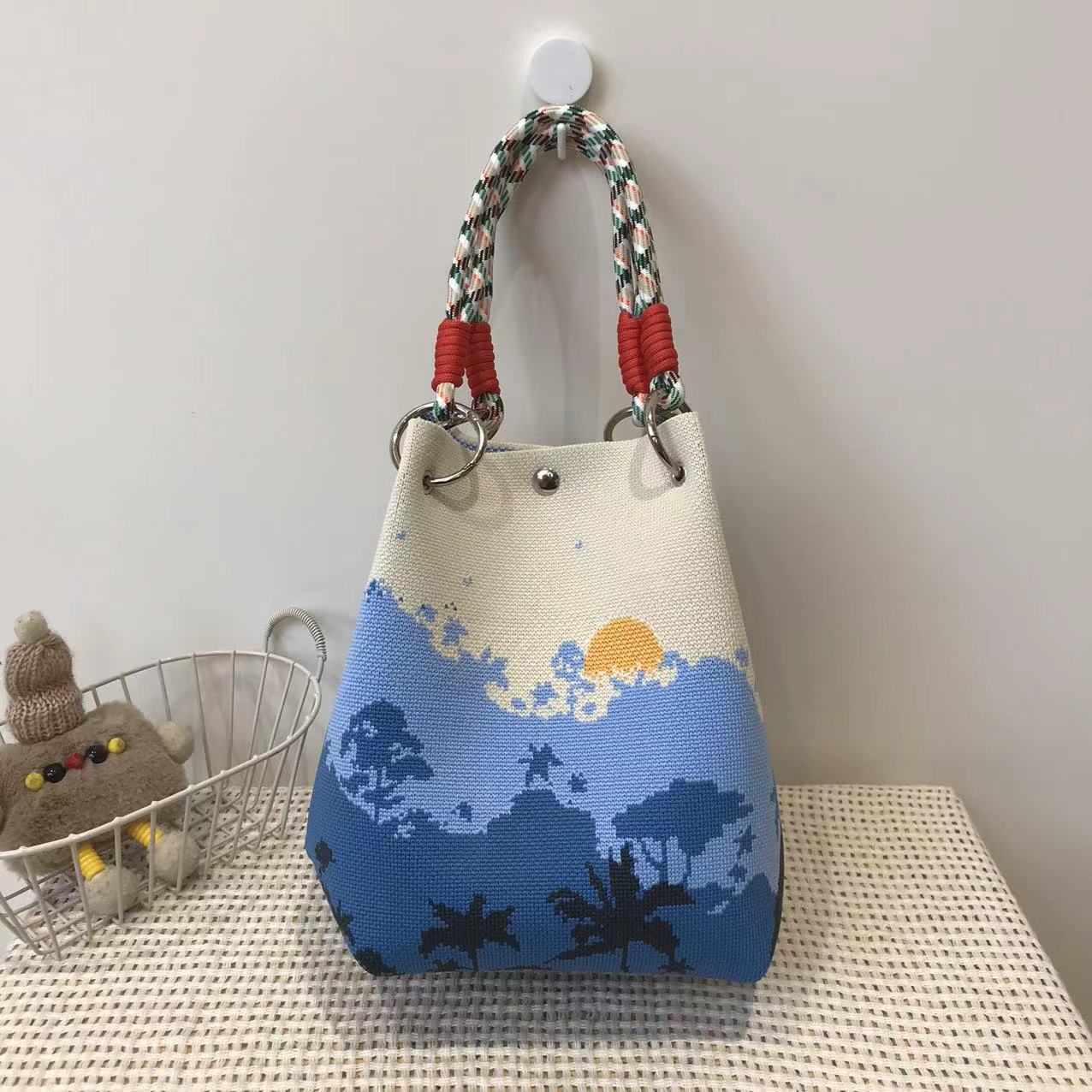 Handbag Women's New Fashion Cute Cartoon Animal Large Capacity Portable Storage Bag Commuter Shoulder Bag Woven Bag