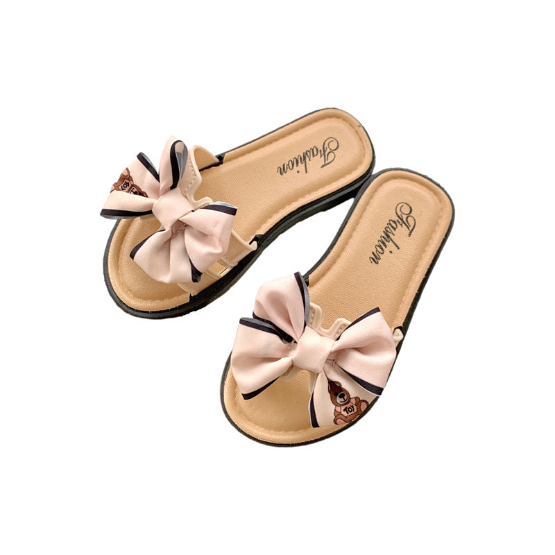 Summer Bear Bow Girls' Slippers Indoor and Outdoor Home Children's Slippers Soft Bottom Comfortable Cute Girls' Sandals