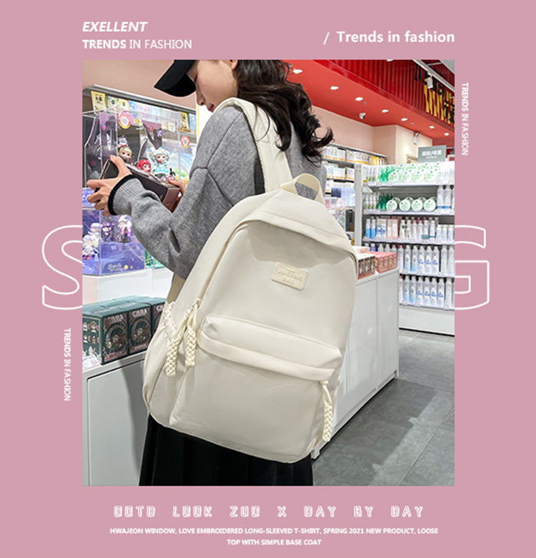 Schoolbag Women's 2024 New Large Capacity High School Student Backpack Solid Color Simple All-match Women's Bag Class Student Backpack