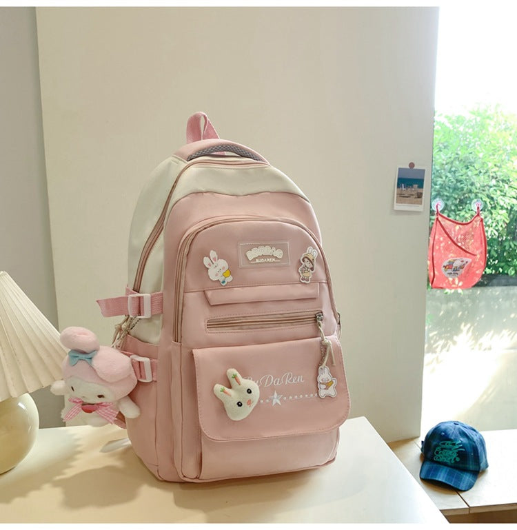 Student Bag Junior High School Student High School Student Backpack Large Capacity Nylon Breathable Comfortable Women's Backpack Canvas Bag