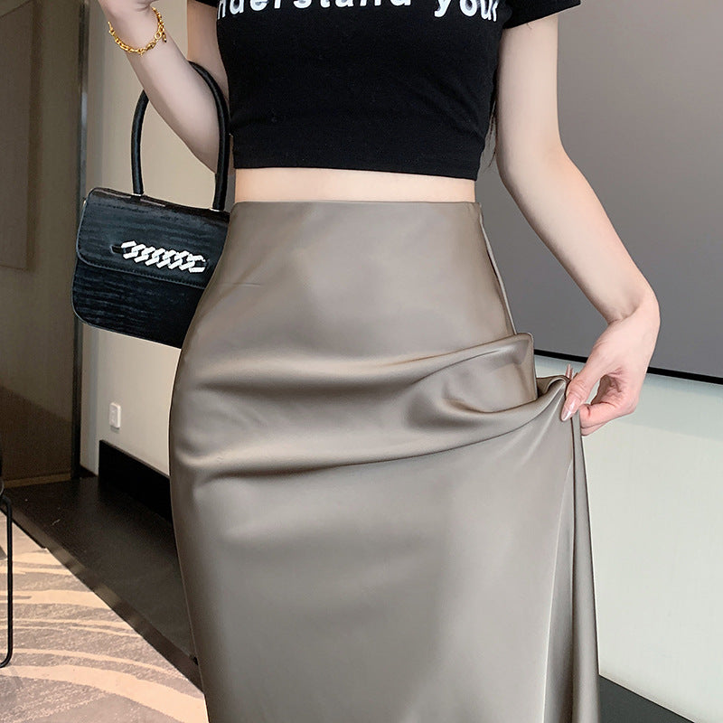 plus size 2024 Spring and Summer New High Waist Slimming French Retro Satin Hip Fishtail Skirt Long Skirt for Children