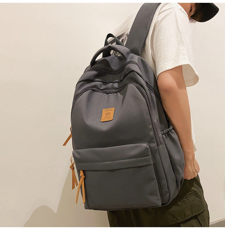 Solid Color Simple Couple's Schoolbag Large Capacity Fashionable All-match Personality Niche Backpack Travel Class Tutoring Backpack