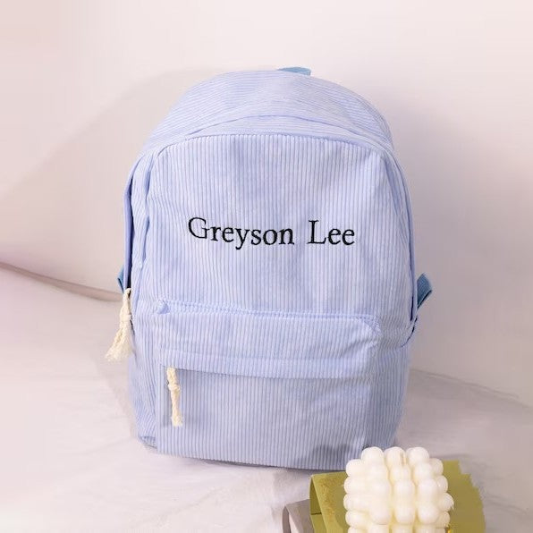 Cross-Border Personalized Embroidered Backpack Backpack School Bag Harajuku Versatile High School Student Personalized Corduroy College Style