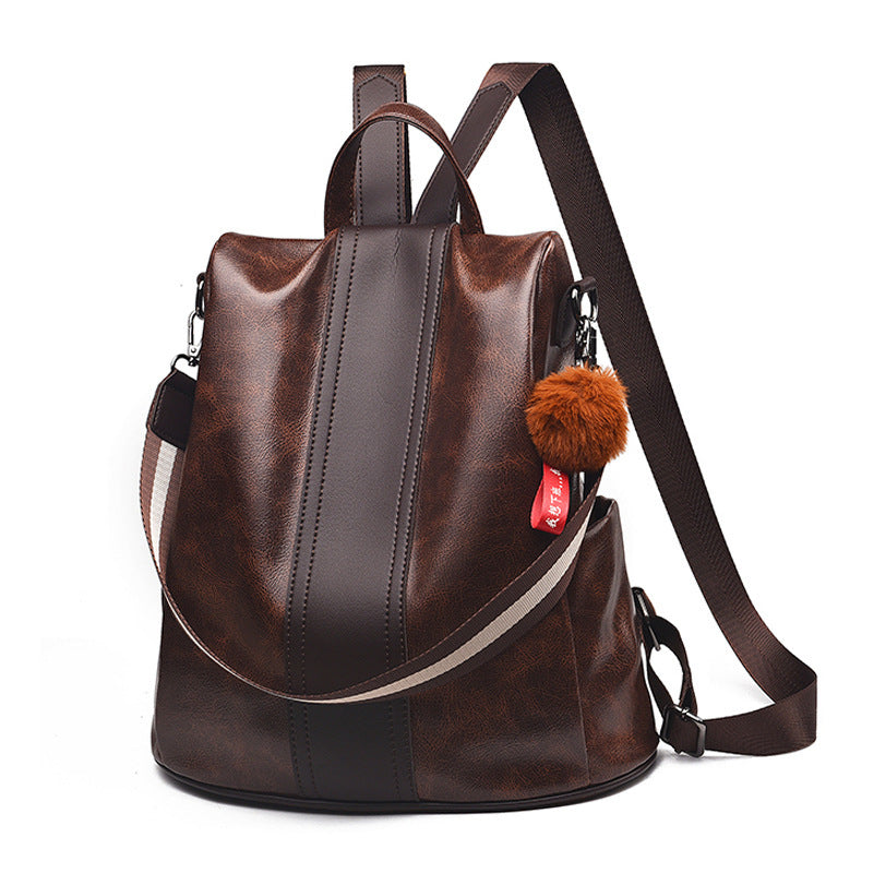 Anti-Theft Backpack Women's New Fashion Soft Leather Bag Commuting Large Capacity Small School Bag Lightweight Travel Backpack
