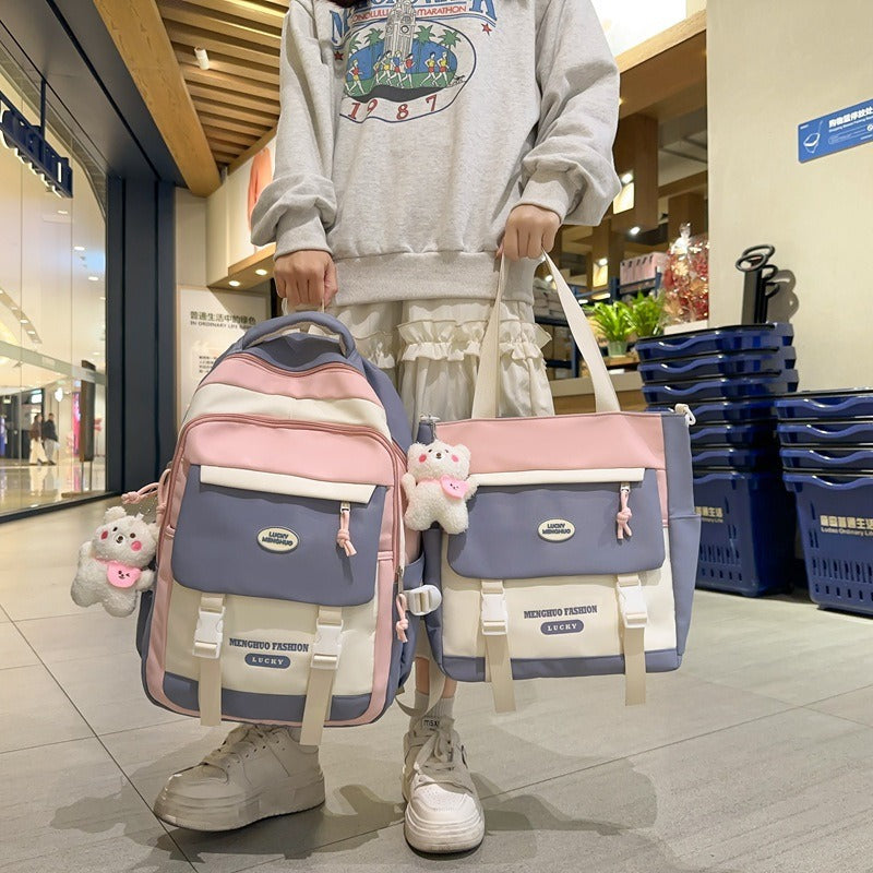 Korean Style Contrast Color Cute Backpack Female College Student Campus Style Schoolbag Japanese Style Junior High School Senior high school Large Capacity Backpack