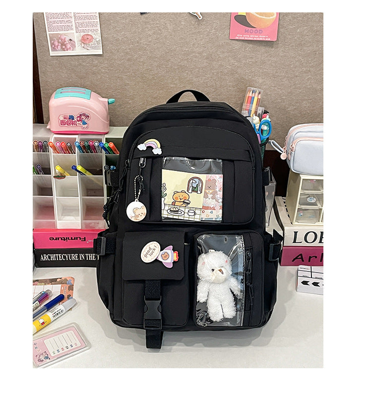 Korean Style Fresh and Cute Junior High School Backpack Women's Large Capacity Casual Schoolbag for Primary School Students Lightweight Storage Campus Backpack