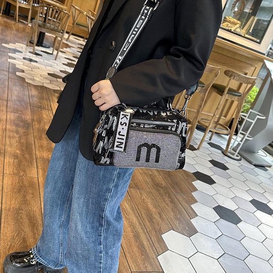 High-End Bags for Women 2025 New Sequined Women's Bags Versatile Fashion Casual Crossbody Bag Horizontal Square Handbag