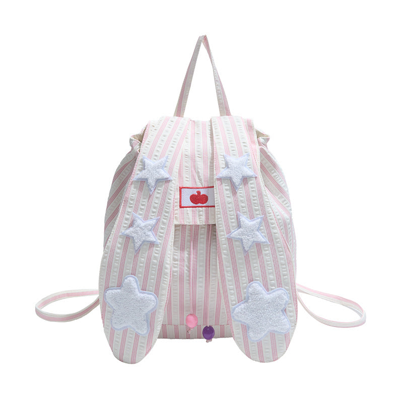 Rabbit Ears Striped Backpack New Fashion Cute Girl School Bag Going Out Simple Large Capacity Travel Bag