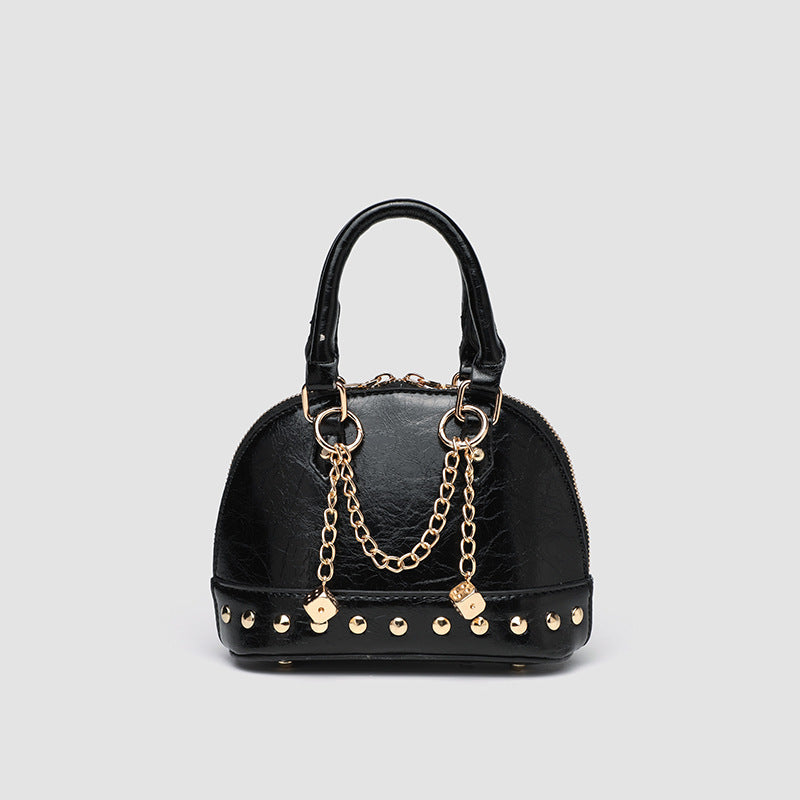 2026 High-End Niche Design Champagne Gold Rivet Handbag Shell-Shaped Small Bag Fashionable Shoulder Crossbody Pillow Bag