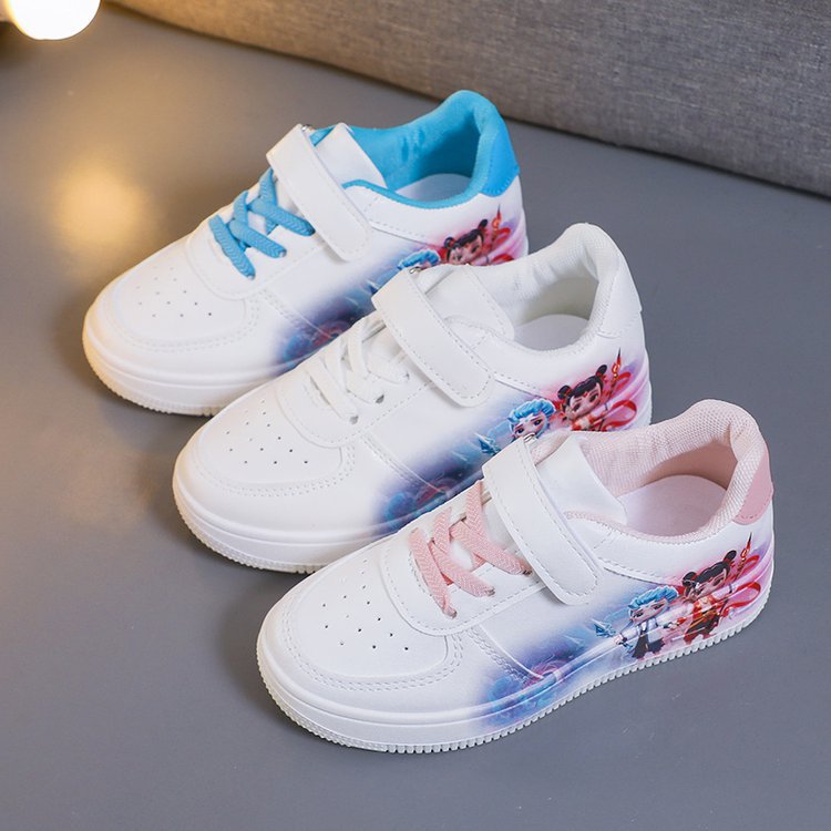 White Sneakers Nezha Ao Bing Children's Shoes Soft Sole Versatile Casual Sports Shoes with Buckle Student Shoes Running Shoes for Young Children