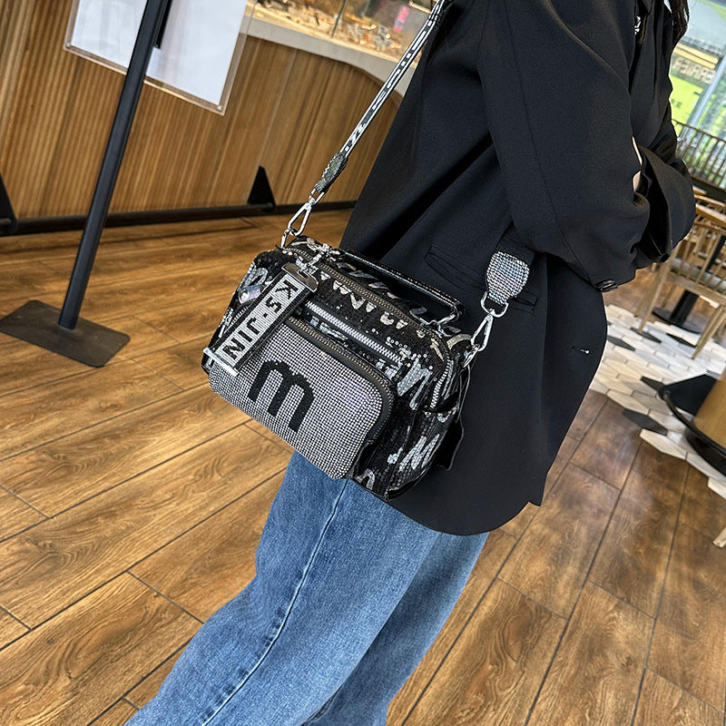 High-End Bags for Women 2025 New Sequined Women's Bags Versatile Fashion Casual Crossbody Bag Horizontal Square Handbag