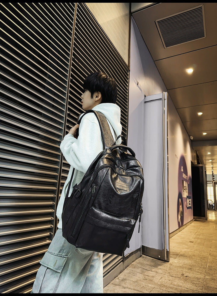 New soft leather retro men's and women's shoulder bag high school students college students large capacity schoolbag trendy cool all-match backpack wholesale