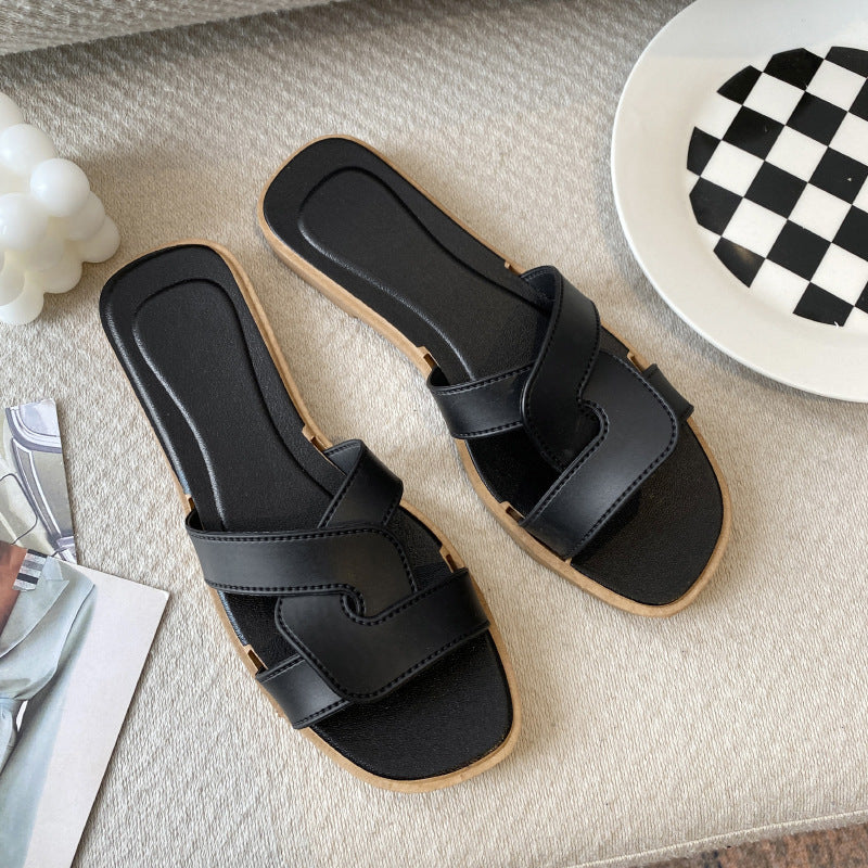AliExpress Lazada Amazon Slippers Women's Summer Internet Popular Flat Bottom Slippers for Outer Wear Mesh Beach Sandals and Slippers for Women
