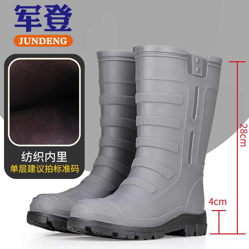 Mid-Calf Fashionable Rain Boots for Men, Thickened and Wear-Resistant Outdoor Waterproof Boots for Fishing, Non-Slip Water Shoes and Velvet Rain Boots