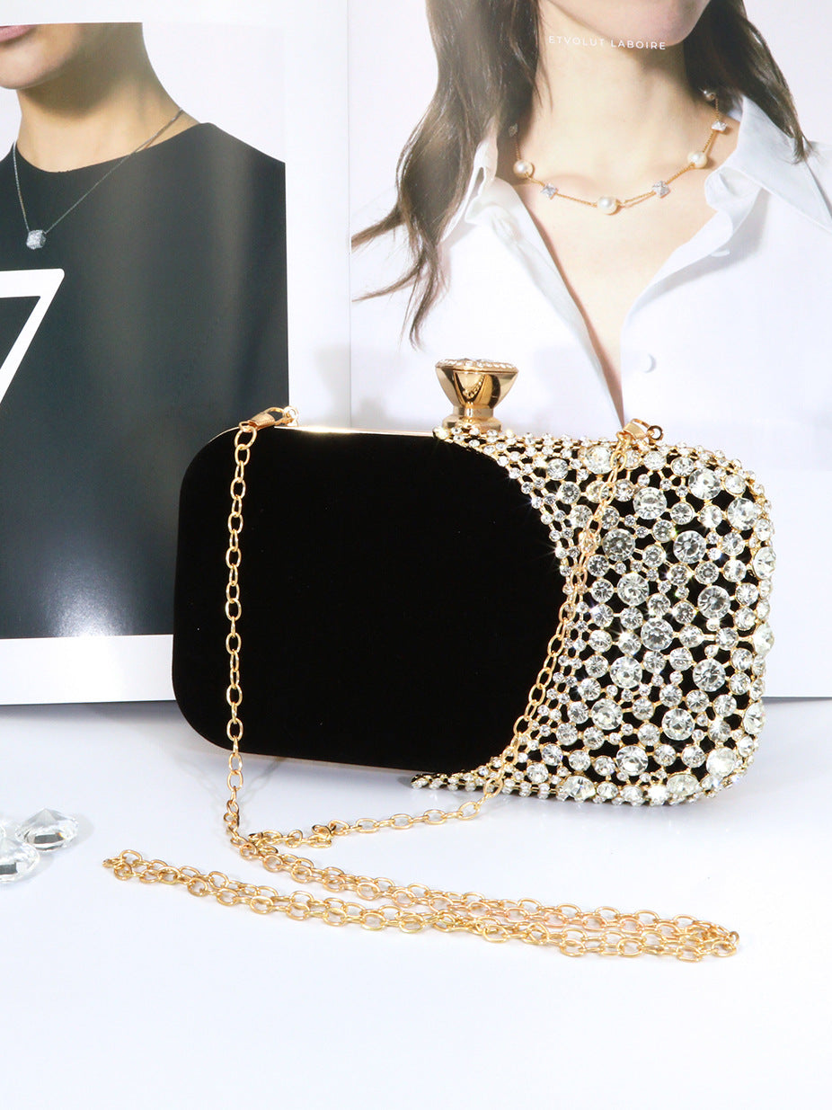 Cross-border New Velvet Banquet Bag High-end Box Bag Women's Evening Bag Diamond Buckle Dinner Clutch Bag Chain Cheongsam Bag
