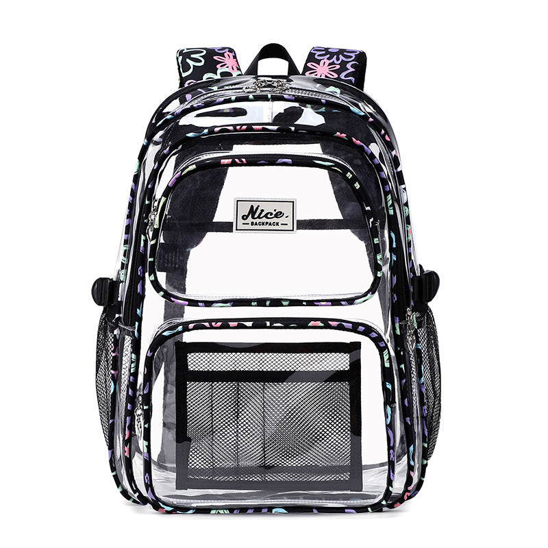 New Cross-Border Transparent Backpack Waterproof Large Capacity Male and Female Students Junior High School Grade School Bag Backpack Female