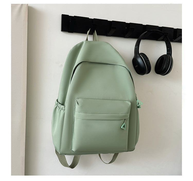 Solid Color Simple Backpack with Printable Logo Casual Canvas Backpack Large Capacity Junior High School Student High School Student Bag