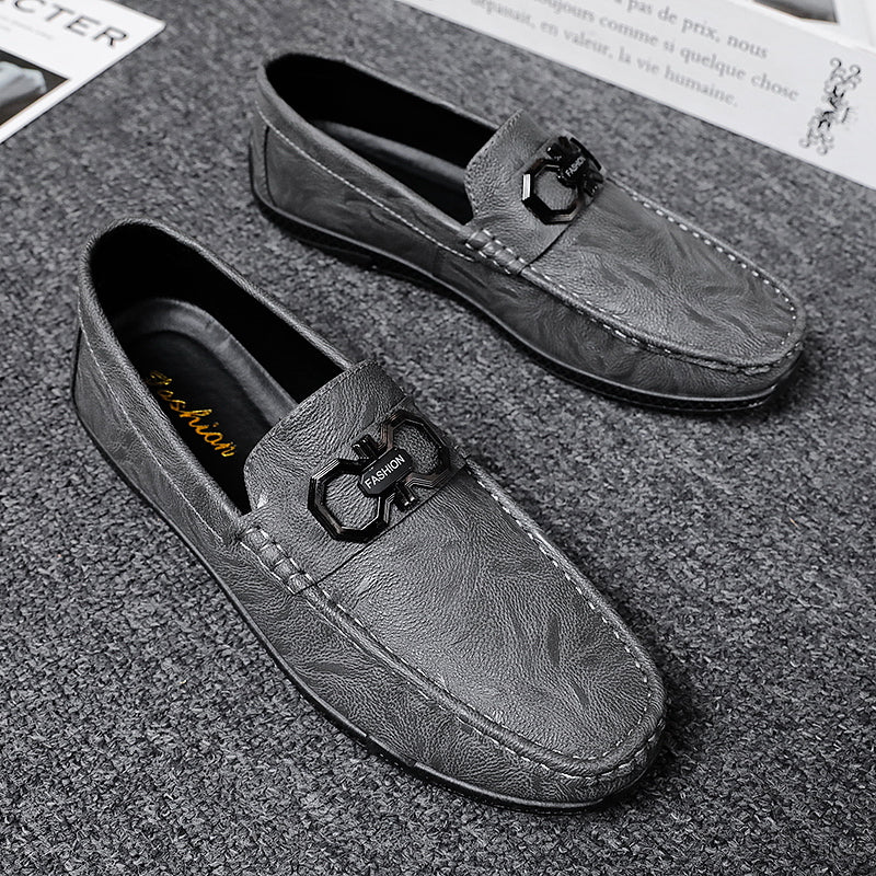 Labor Insurance Work Men's Shoes Summer Business Dress Casual Leather Shoes Men's Slip-on Lazy Soft Bottom Bean Shoes Black