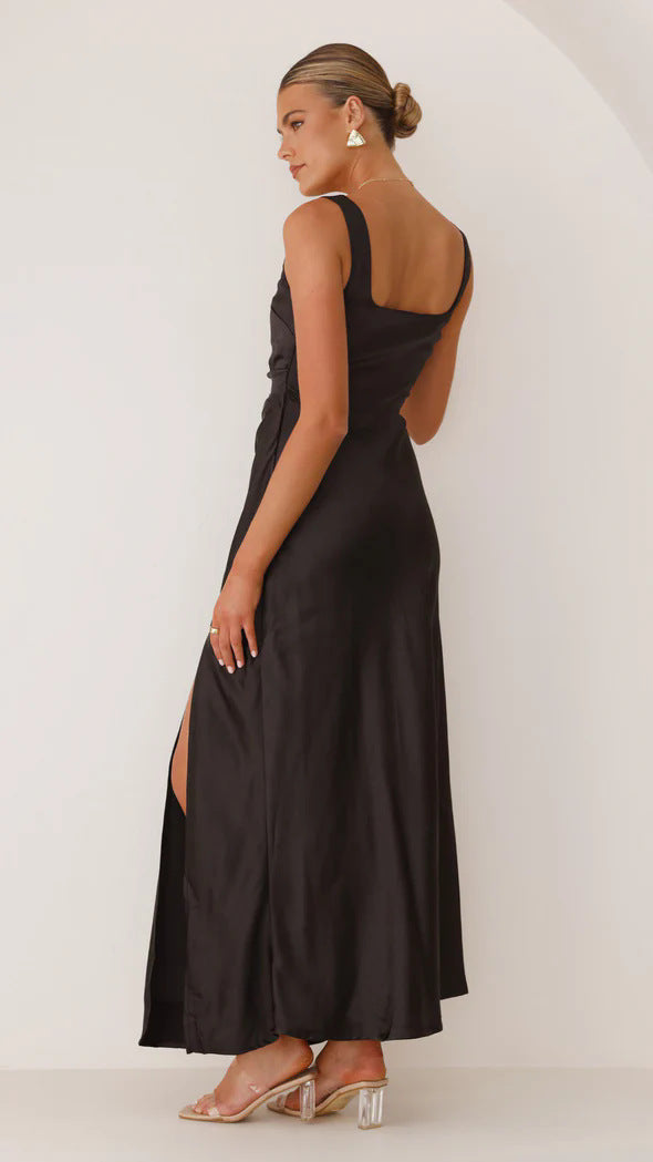 AliExpress Amazon Europe and the United States cross-border women's new solid color high-end sense satin high waist backless sexy dress
