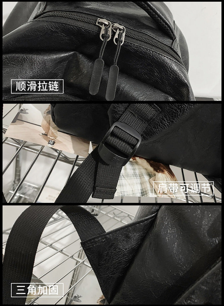 New soft leather retro men's and women's shoulder bag high school students college students large capacity schoolbag trendy cool all-match backpack wholesale