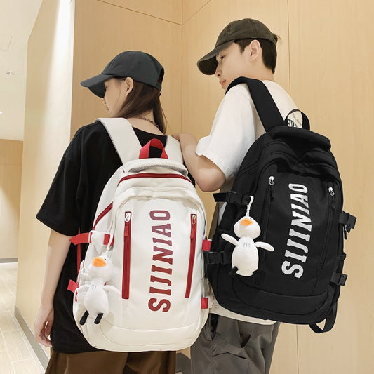 New Backpack Women's Junior Senior high school College Student Schoolbag Large Capacity Casual Couple's Double Back with Pendant for Travel