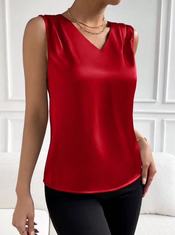 2026 Amazon European and American Cross-Border Women's Clothing Satin Suit Sleeveless Elegant Commuter Vest Base Top