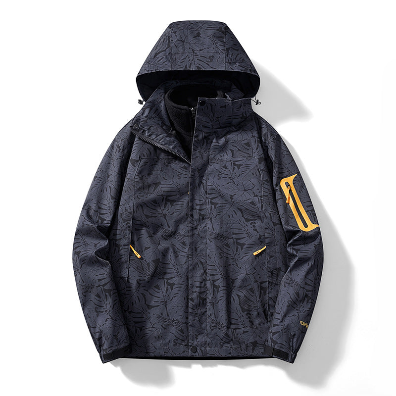Women's Three-In-One Detachable Winter Velvet Thickened Outdoor Mountaineering Jacket Men's Waterproof Jacket Trendy