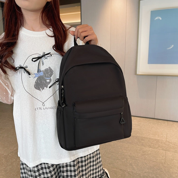 Solid Color Simple Backpack with Printable Logo Casual Canvas Backpack Large Capacity Junior High School Student High School Student Bag