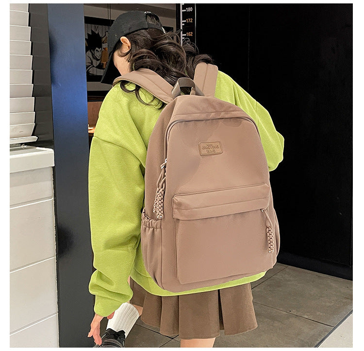 Schoolbag Women's 2024 New Large Capacity High School Student Backpack Solid Color Simple All-match Women's Bag Class Student Backpack